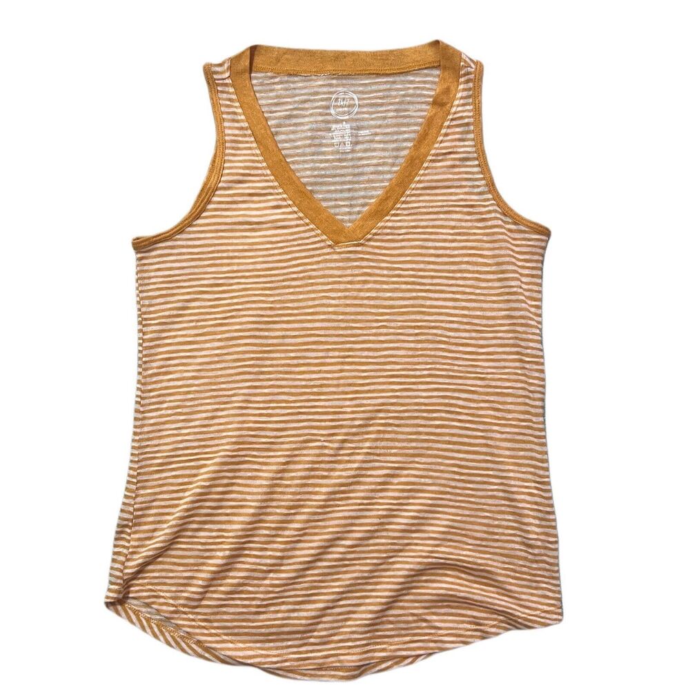 Maurices 24/7 Women's Yellow Mustard White Striped V-Neck Tank Top Size S